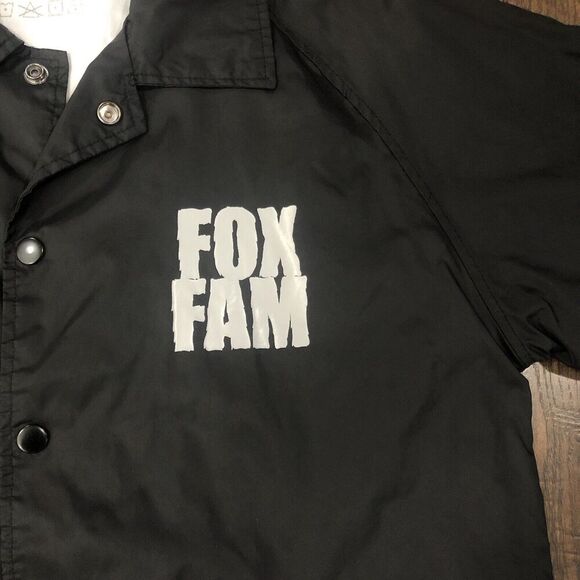 Fox Fam Size Small Black Nylon Snap Front Jacket Windbreaker - Picture 2 of 10